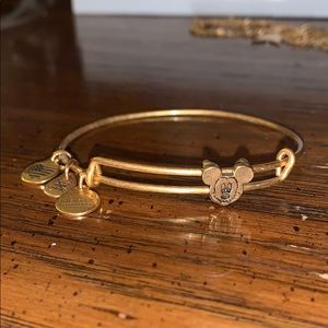 gold alex and ani bracelet with mickey mouse
